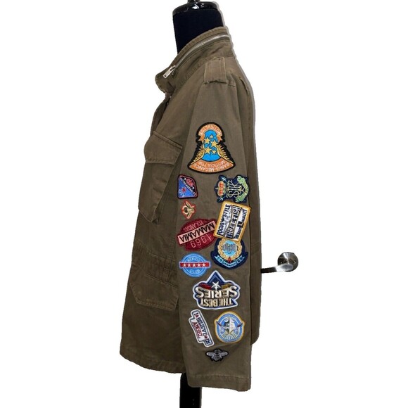 ROMEO & JULIET COUTURE Patches Patchwork Green Long Sleeve Cargo Jacket Medium - Picture 7 of 16
